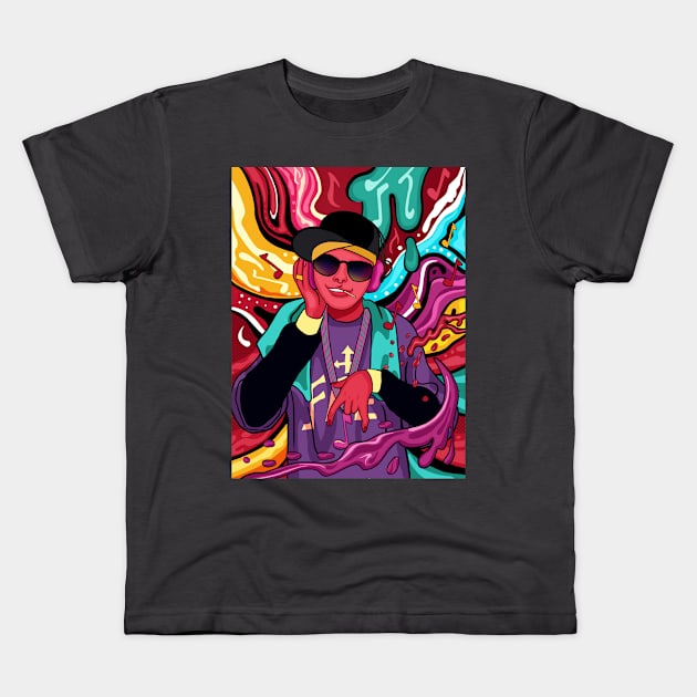 Flowing Candy Color Hip Hop Boy Listening To Music Kids T-Shirt by Mrart
